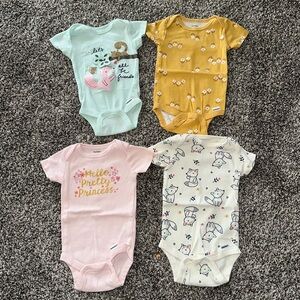 NWOT Gerber Yellow, Green, White & Pink One Piece Bodysuits